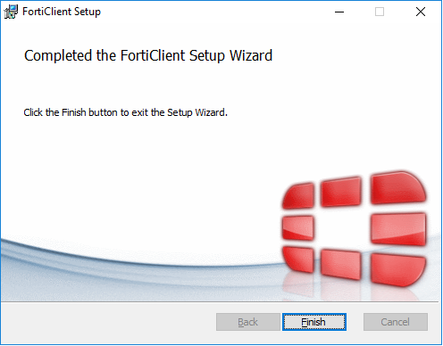 Completed FortiClient Setup Wizard Finish Setup option