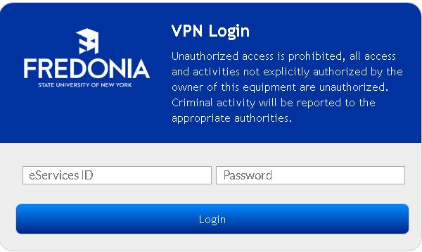 VPN Login Pane with eServices ID, password, and Submit button