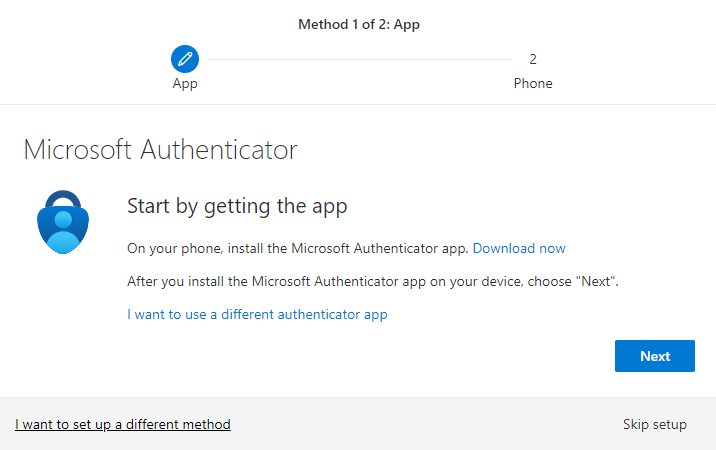 Microsoft Authenticator Setup Screen