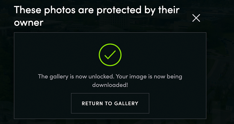 Alert with a green check mark that the gallery is unlocked.