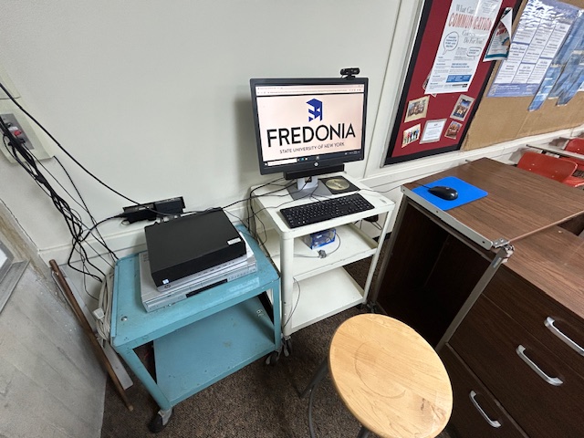 Teachers computer station with equipment