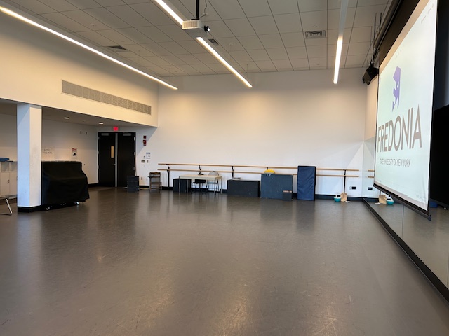 Back of the dance studio with equipment