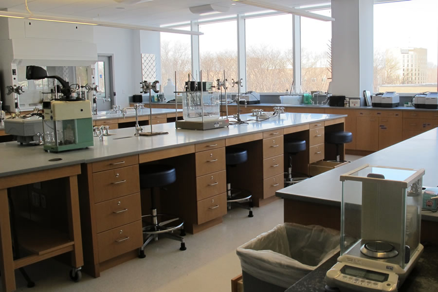 Student lab desks and equipment.