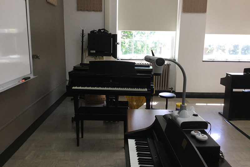 Teachers station with two pianos.