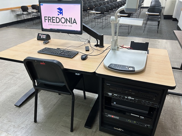 Accessible teachers computer station set up with an Extron Touch Panel Switcher