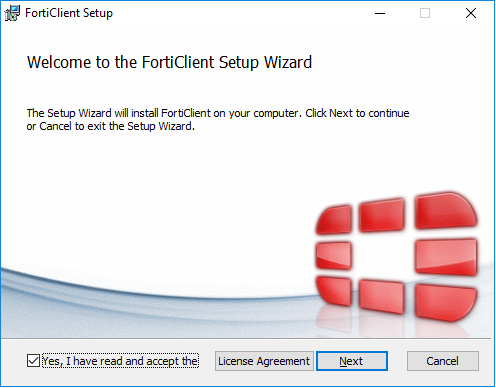 FortiClient Setup Wizard installation page