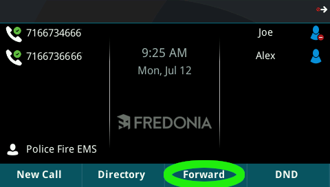 phone main screen with forward button highlighted