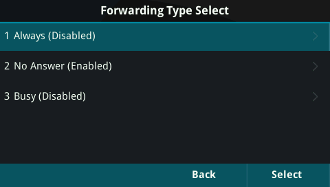 phone forwarding type select menu with always highlighted