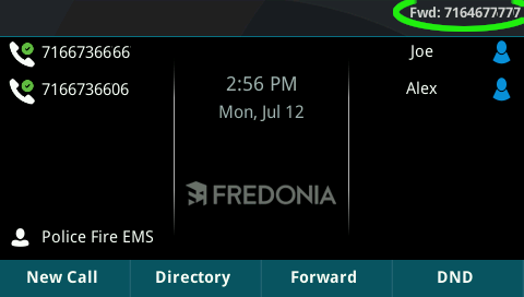 phone main menu with completed forwarding icon circled
