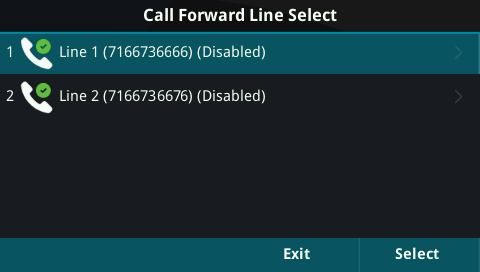 phone call forward line select menu with line highlighted