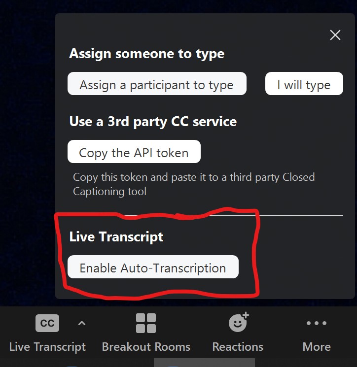Enable Auto-Transcription box circled in red.