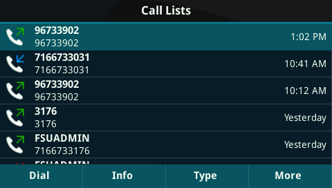 phone call lists menu 