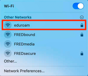 The dropdown menu for available Wi-Fi Networks on a Mac OS device