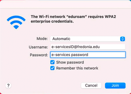 The Wi-Fi connection popup window on a Mac OS device