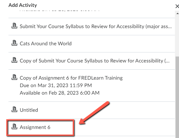 arrow pointing to an Assignment in FREDLearn