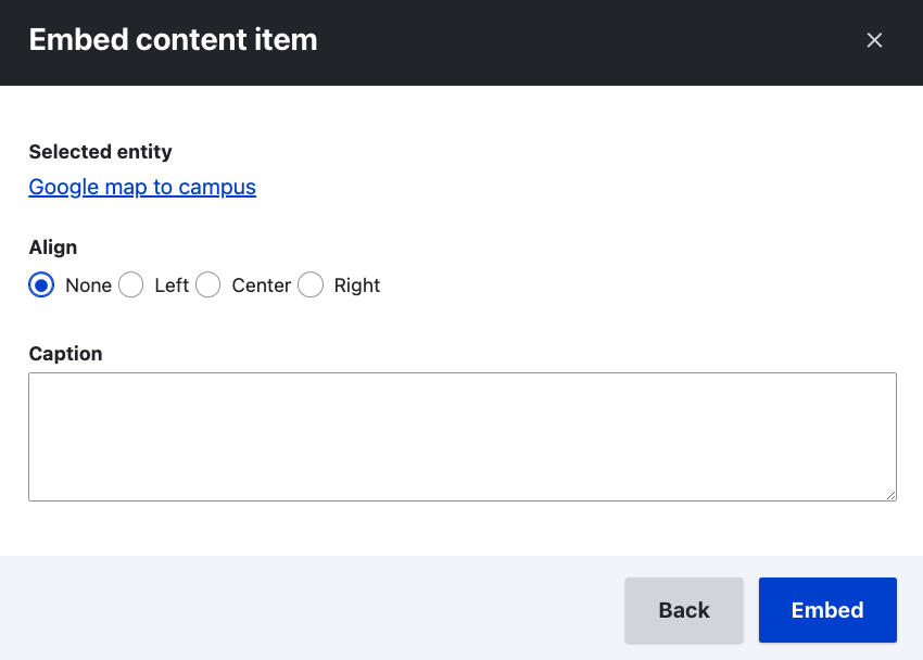 Select settings for the embeded content.