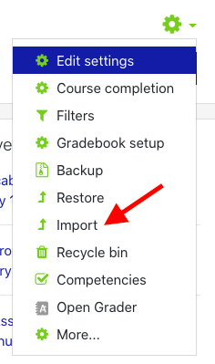 Locate the green gear icon on the upper right hand side of the page. From the drop-down menu, click the Import link