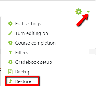 Locate the green gear icon on the upper right side of the page and clicking on the Restore link in the drop-down menu