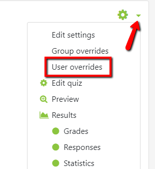 Select the User Overrides Link from the drop-down menu.