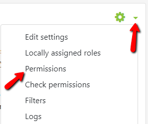 Locate the gear icon. To the right of the gear icon is a drop-down menu. Select the Permissions link from the drop-down menu.