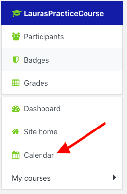 Calendar link on the left side menu on the main course page in OnCourse.