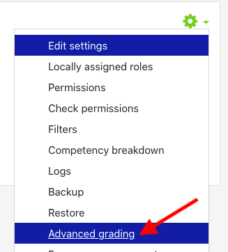 Select the Advanced grading menu in OnCourse