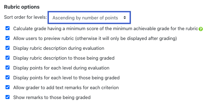Look over the Rubric options. We recommend leaving all the options checked.